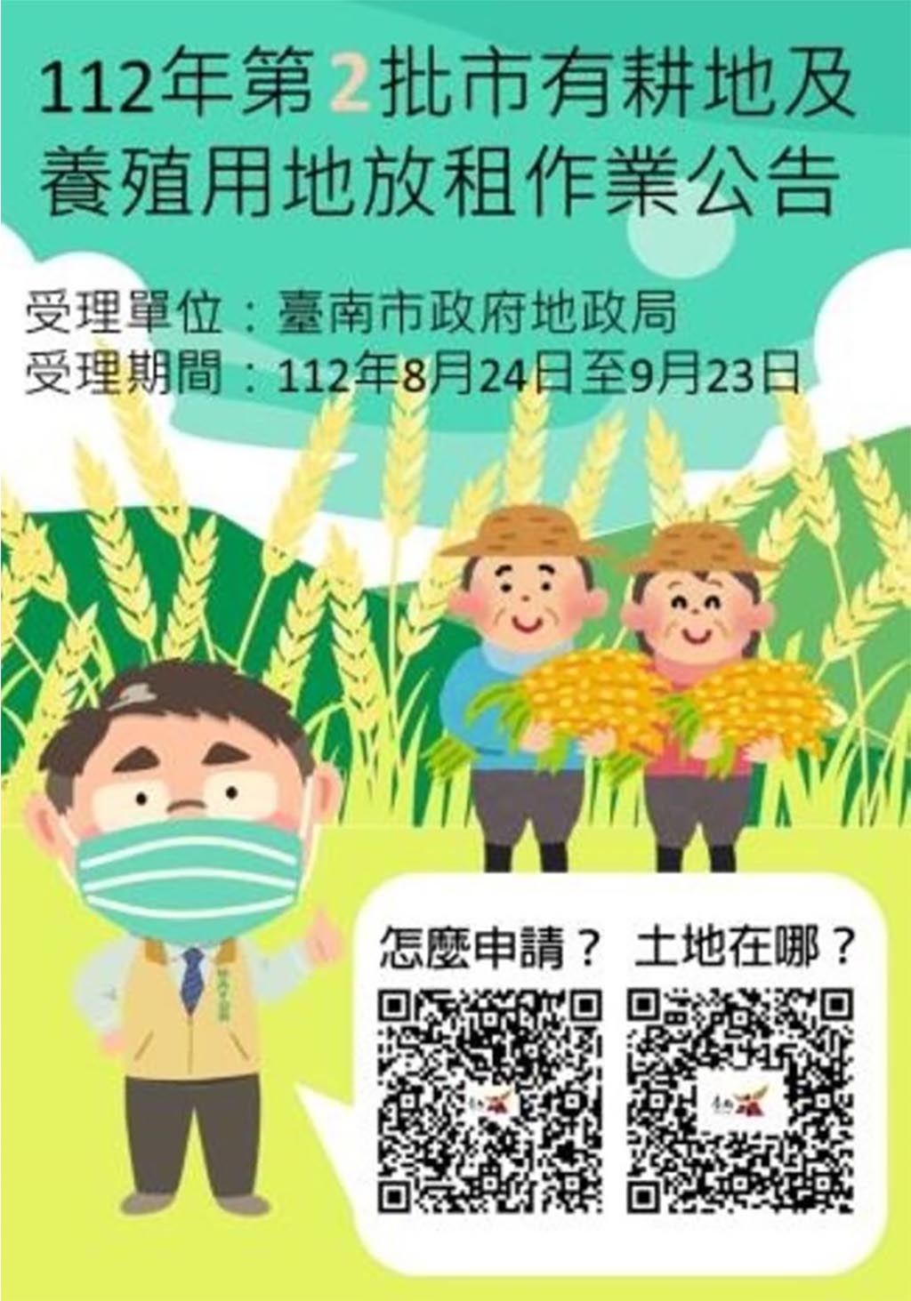 台南第2批市有耕地公告放租　9／23截止