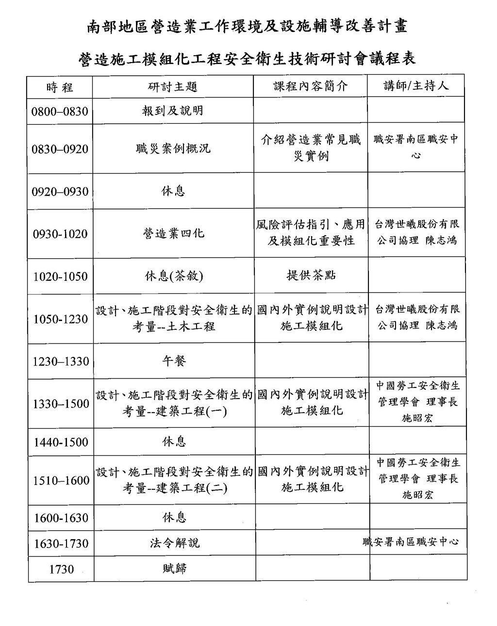 會員活動「勞動部職安署專題-舉辦[營造施工模組化工程安全衛生技術研討會]」-106.09.14