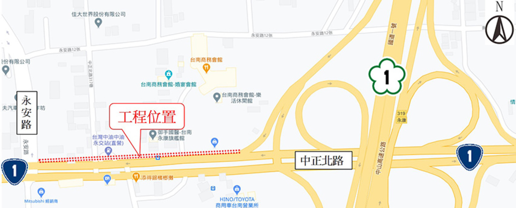 永康交流道南下中正北路增設右轉專用車道